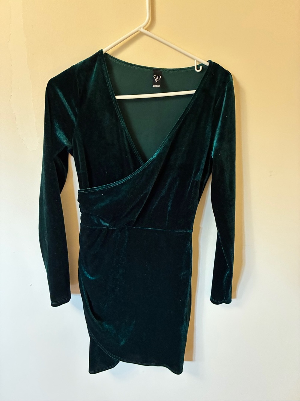Windsor Emerald Velvet Wrap Long-Sleeve Mini Dress